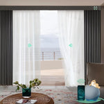 Motorised sheer XL curtains rechargeable installed on a balcony, provide privacy and light filtering