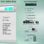 Motorized coupled roller shades with white blackout jacquard fabric and smart motor