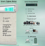 Motorized coupled roller shades with light filtering linen beige fabric and smart motor