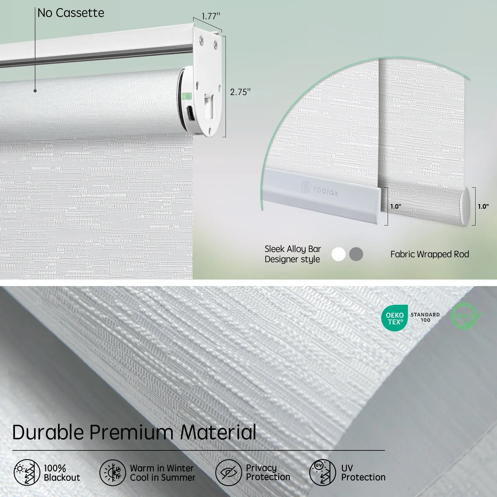 White blackout jacquard fabric for motorized coupled roller shades