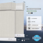 Motorised sunscreen roller blinds with 5% openness fabric, offering airflow, UV protection, flame retardant performance, and valance options