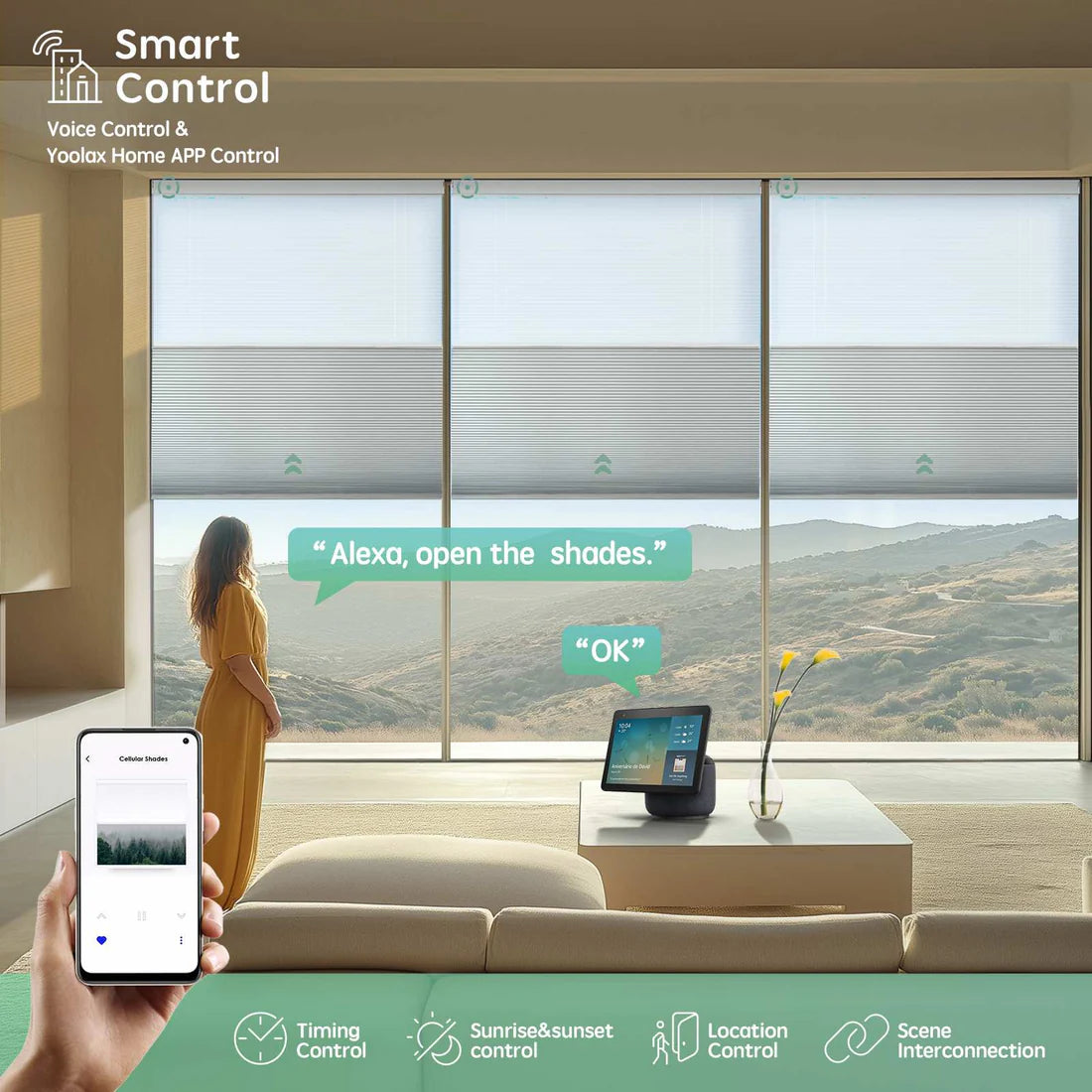 Yoolax Smart Motorised Day Night Honeycomb Blinds
