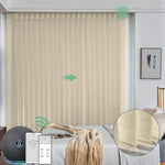 S-beige motorised veri shades are installed in the bedroom, providing privacy and light control.