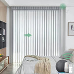 S-light grey motorised veri shades are installed in the living room, providing privacy and light control.