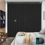 S-stormy night color motorised veri shades are installed in the living room, providing privacy and light control.